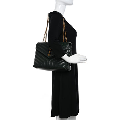 Saint Laurent Calfskin Y Quilted Monogram Medium Loulou Chain Satchel Dark Leaf 2 of 9