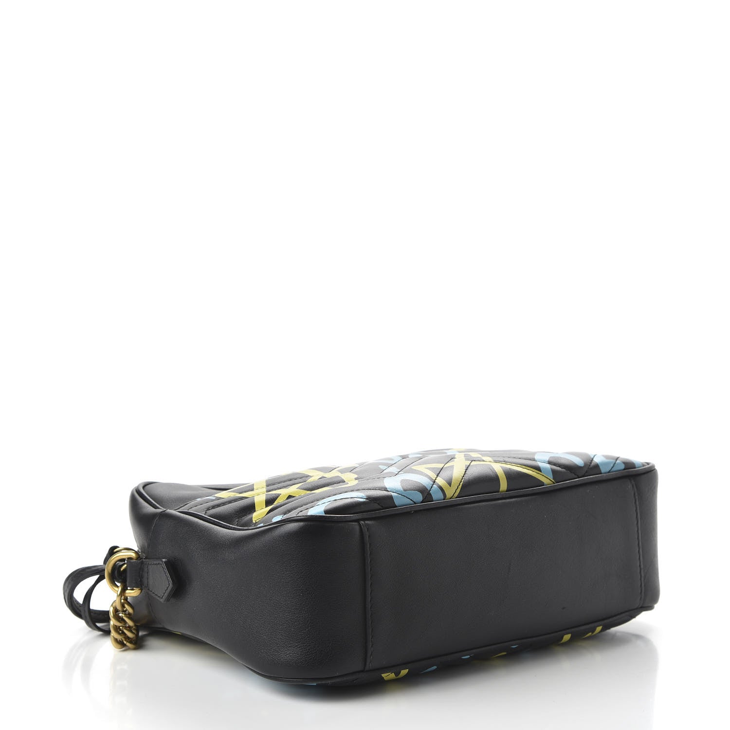 Gucci Calfskin Matelasse GucciGhost Medium GG Marmont Chain Shoulder Bag Black New Acquamarine 4 of 10