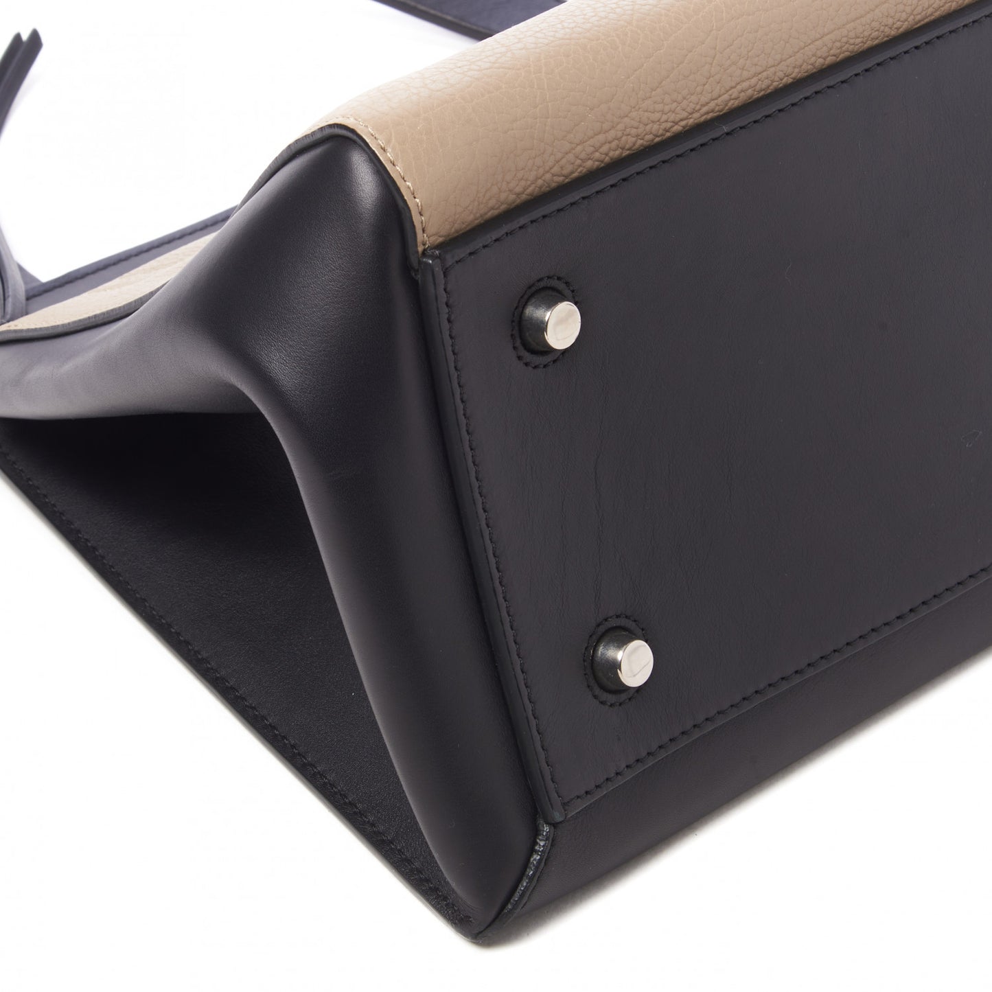 Textured Calfskin Bi-Color Edge Shoulder Bag Black Beige