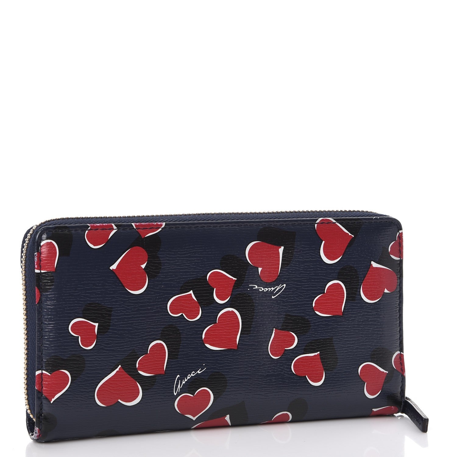 Gucci Calfskin Heartbeat Print Zip Around Wallet Blue 3 of 10