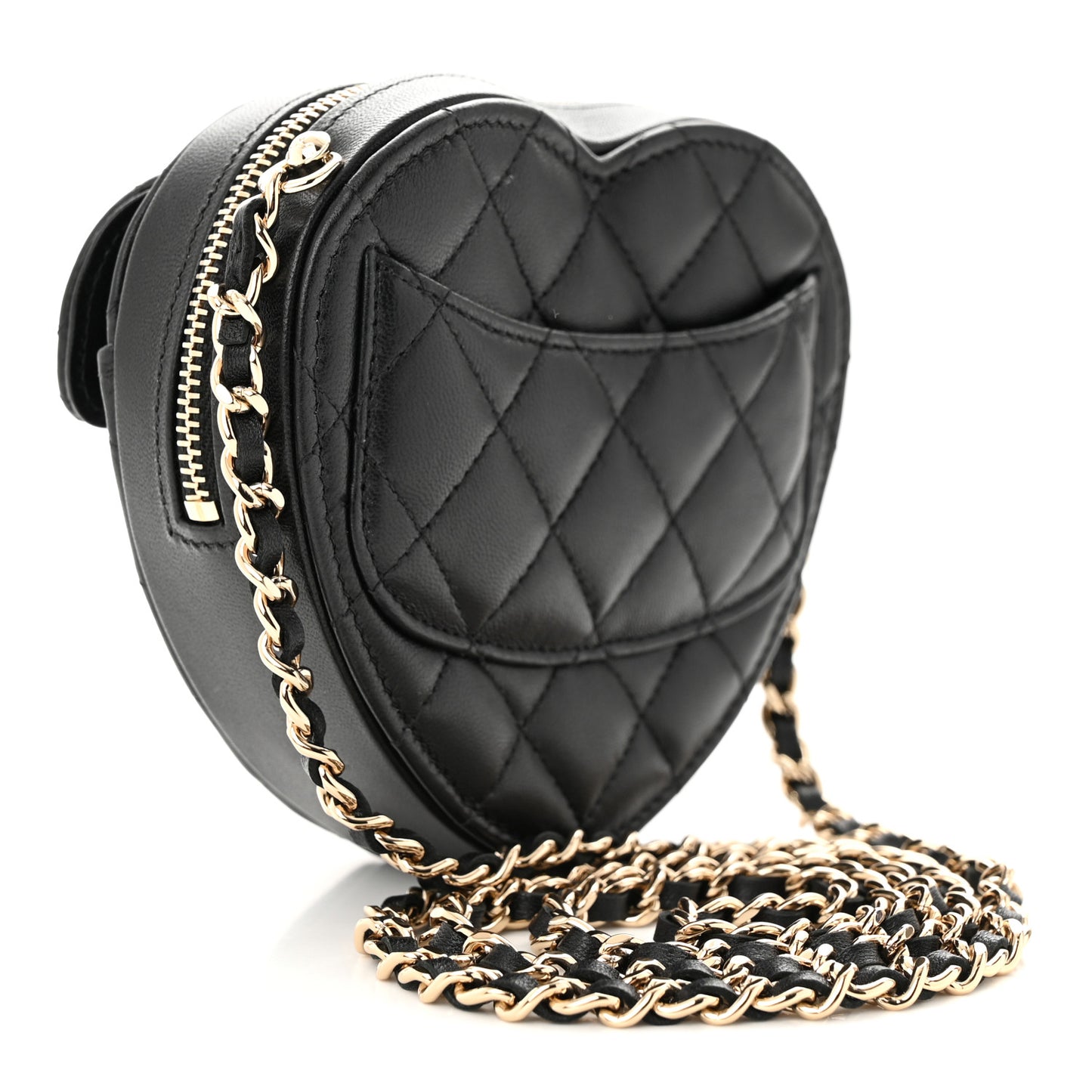 Lambskin Quilted CC In Love Heart Clutch With Chain Black