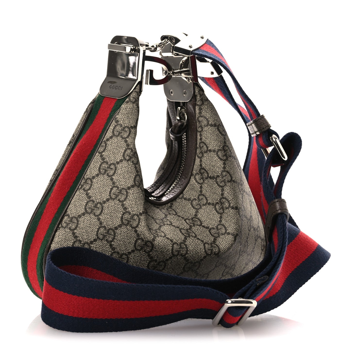 GG Supreme Monogram Textured Dollar Calfskin Web Small Attache Shoulder Bag Beige Ebony New Acero