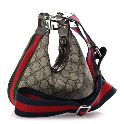 Gucci GG Supreme Monogram Textured Dollar Calfskin Web Small Attache Shoulder Bag Beige Ebony New Acero 3 of 11