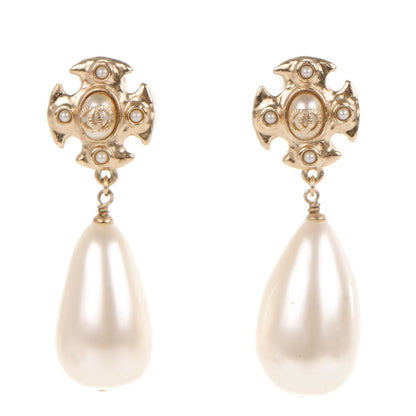 Chanel Pearl Drop CC Clip On Earrings Gold 1 of 6