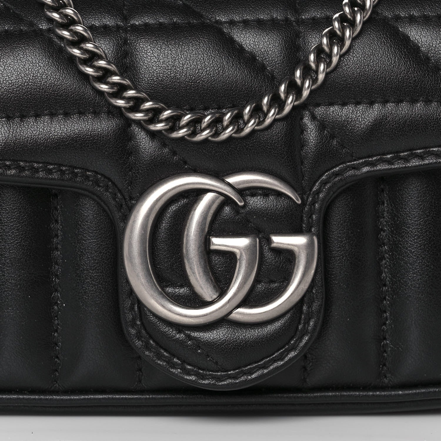 Gucci Calfskin Matelasse Aria Super Mini GG Marmont Shoulder Bag Black 7 of 10
