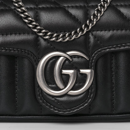 Gucci Calfskin Matelasse Aria Super Mini GG Marmont Shoulder Bag Black 7 of 10