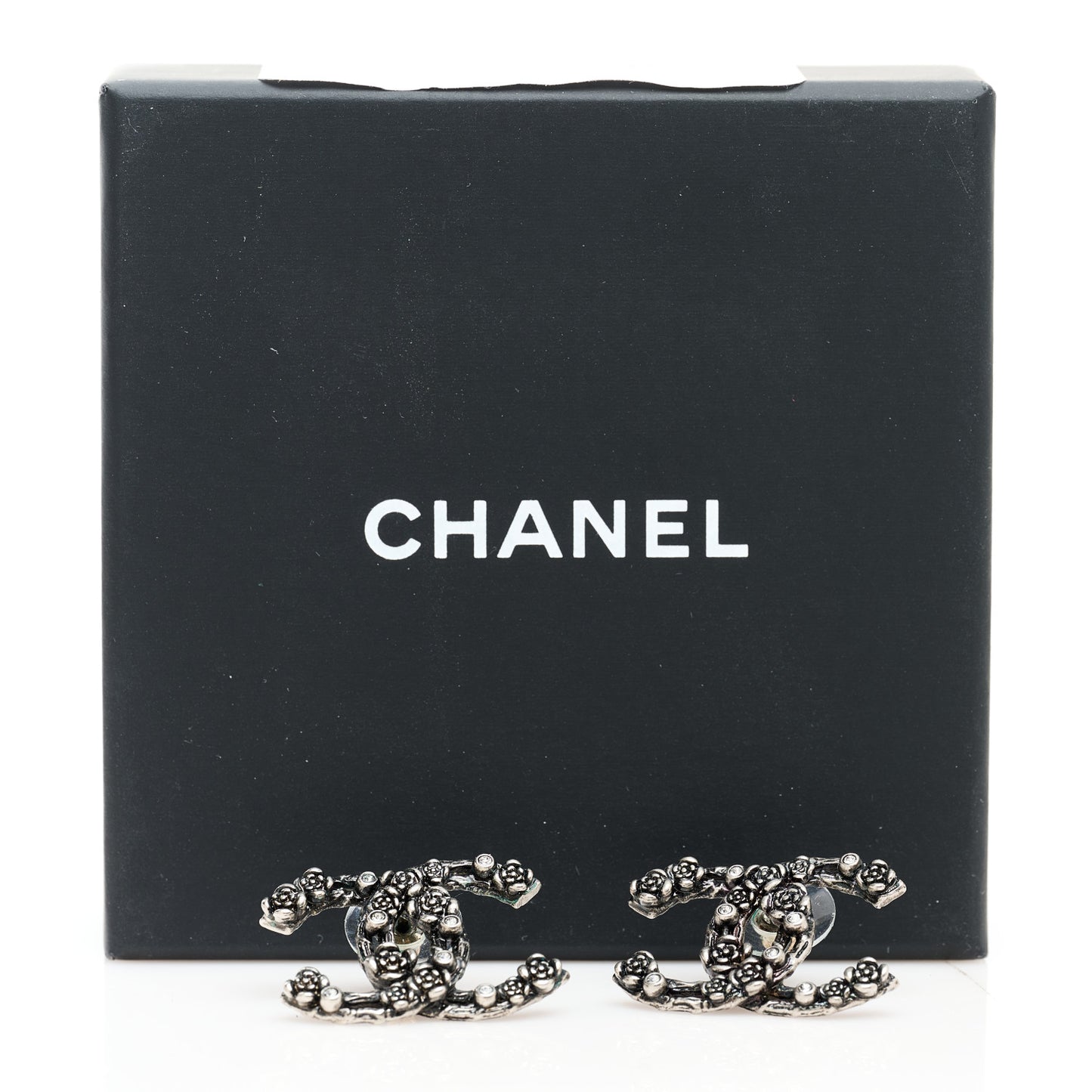 Crystal CC Camellia Earrings Ruthenium