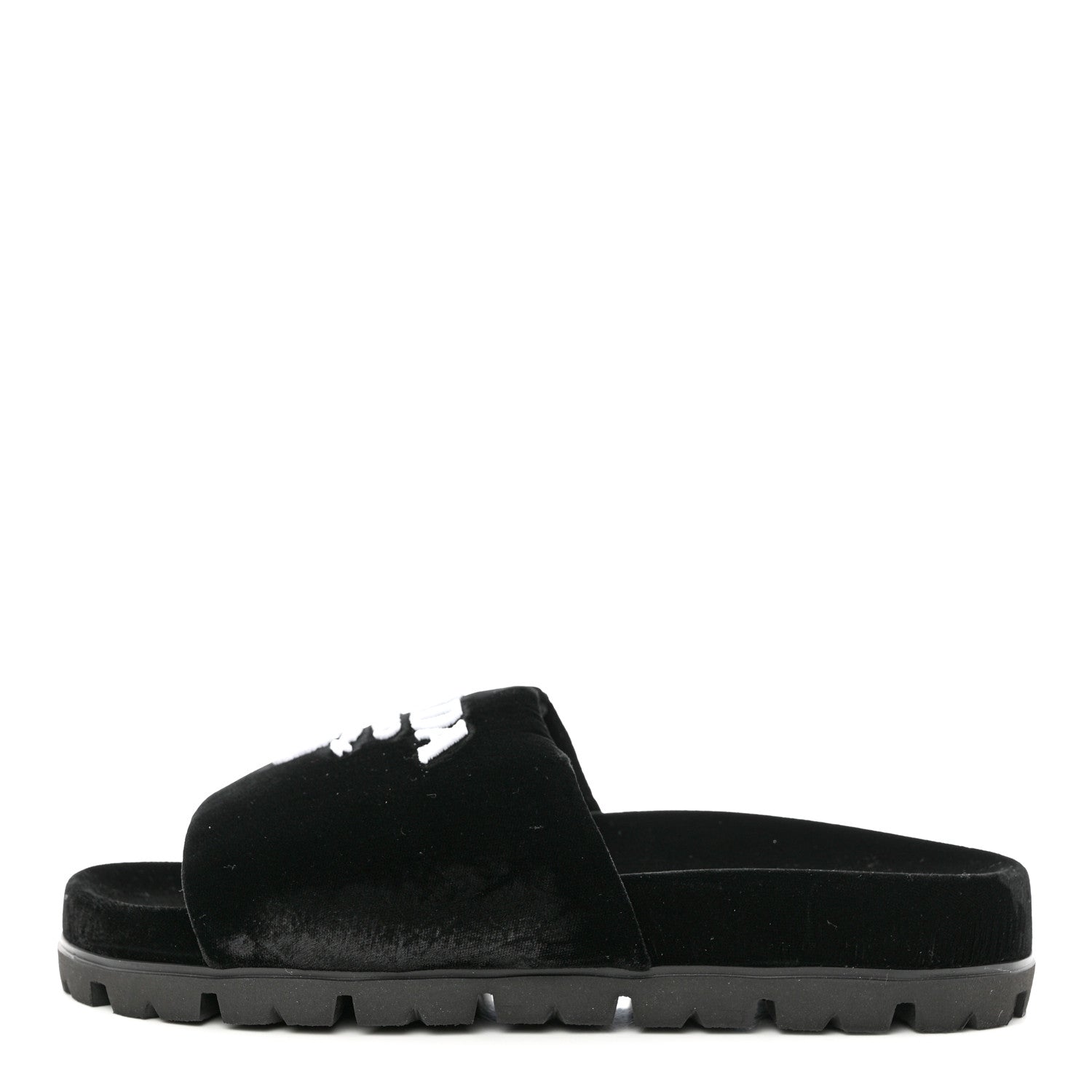Prada Velvet Logo Lug Sole 20mm Slide Sandals 38 Black 1 of 9