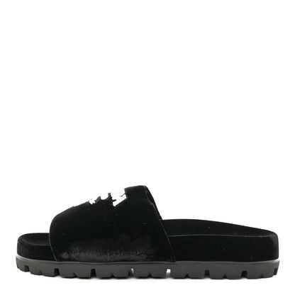 Prada Velvet Logo Lug Sole 20mm Slide Sandals 38 Black 1 of 9