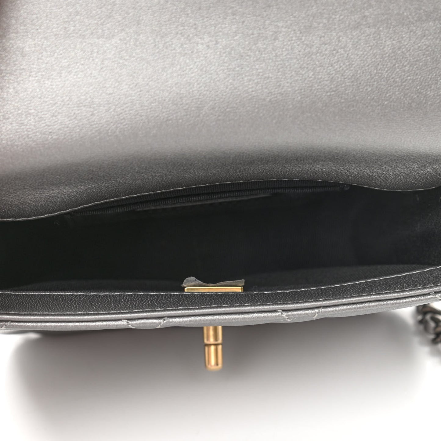 Metallic Lambskin Quilted Mini Side Note Flap Grey