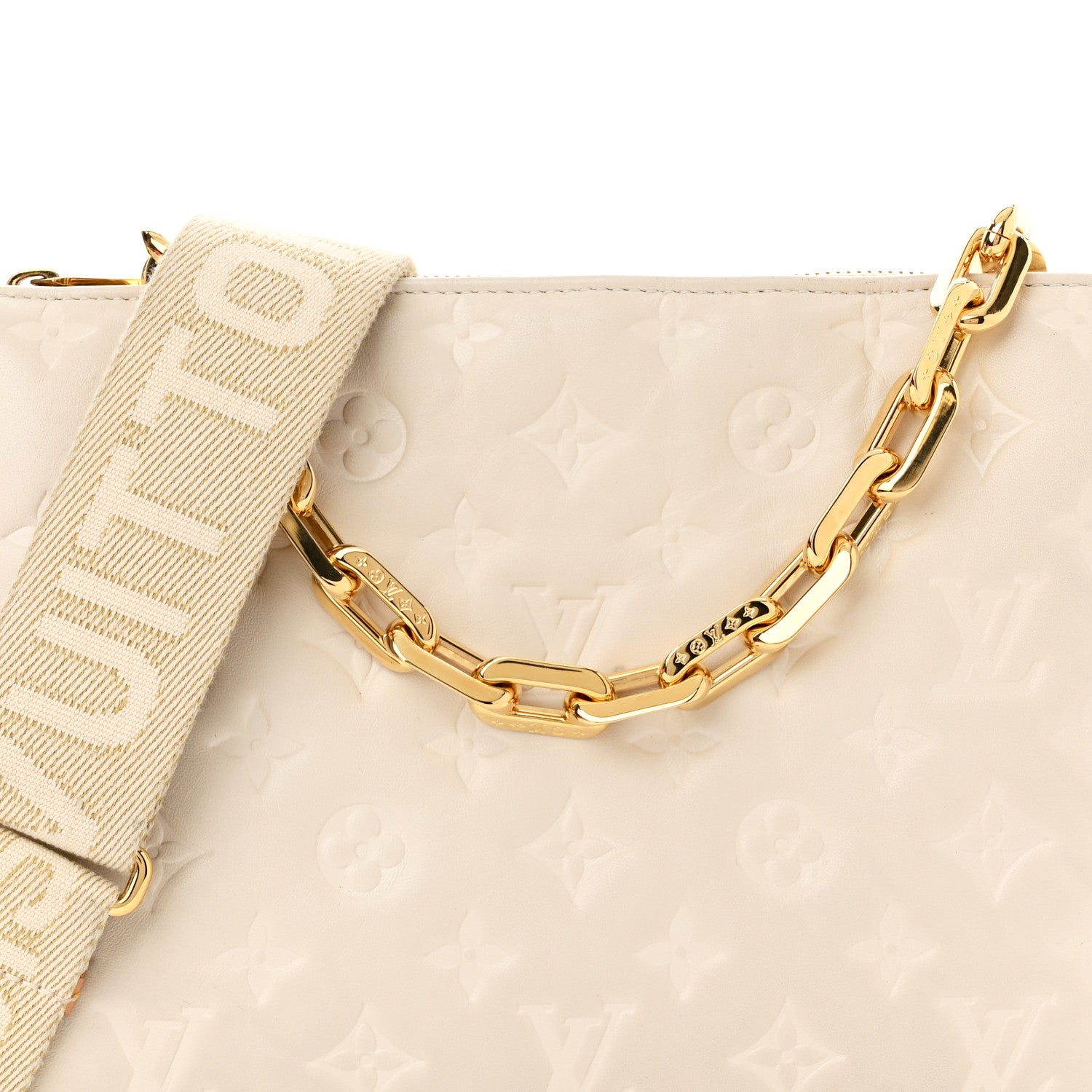 Louis Vuitton Lambskin Embossed Monogram Coussin PM Cream 7 of 9