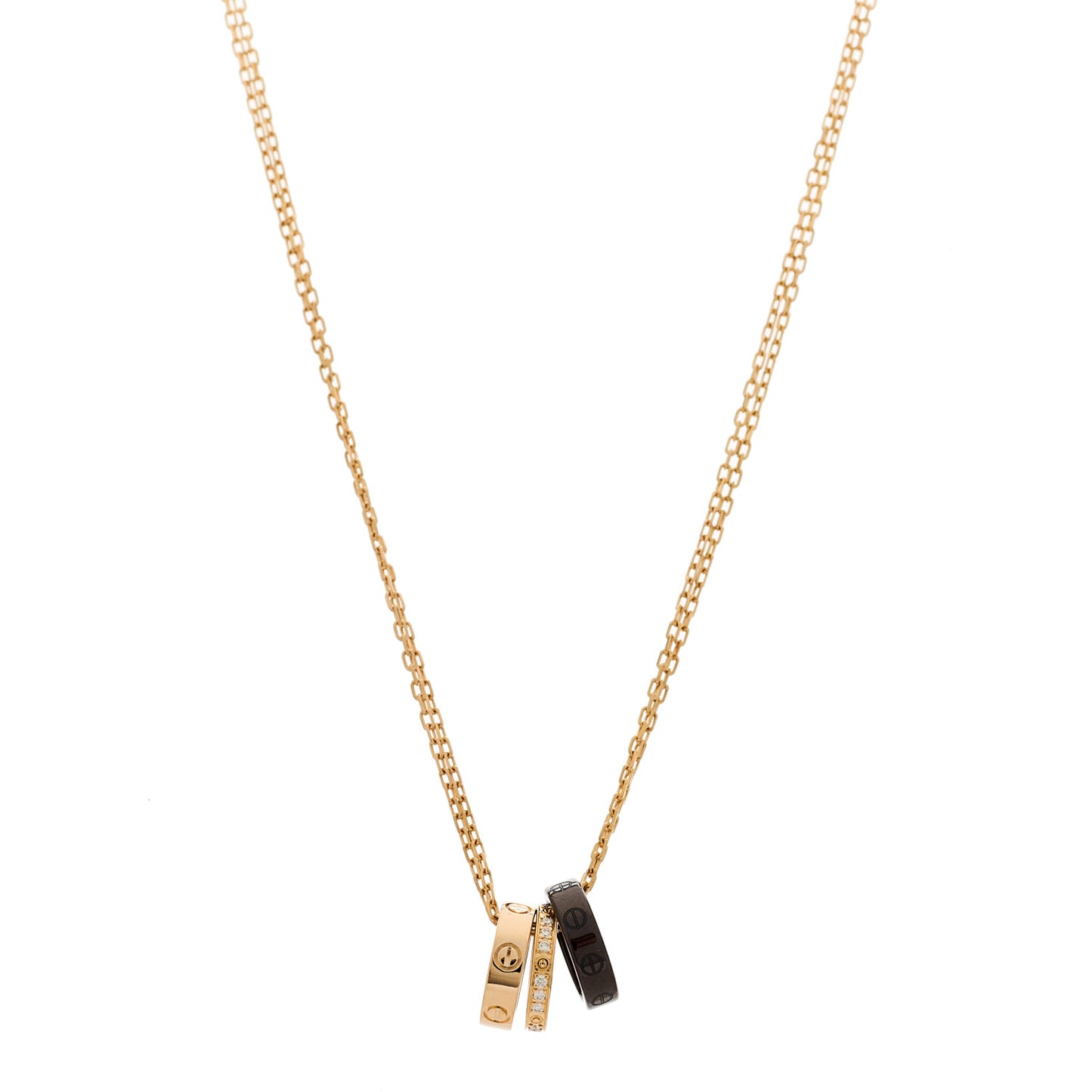 18K Pink Gold Ceramic Diamond Three Ring LOVE Pendant Necklace