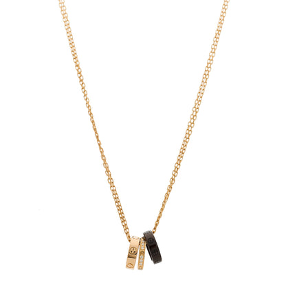 Cartier 18K Pink Gold Ceramic Diamond Three Ring LOVE Pendant Necklace 1 of 5