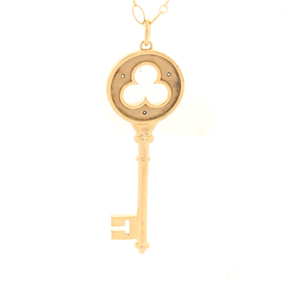 Tiffany 18K Yellow Gold Diamond Clover Key Pendant Necklace 4 of 5
