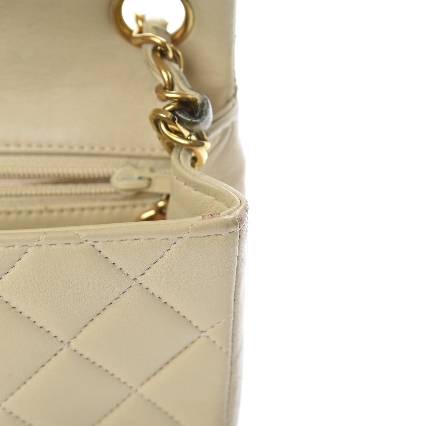 Lambskin Quilted Mini Square Flap Beige