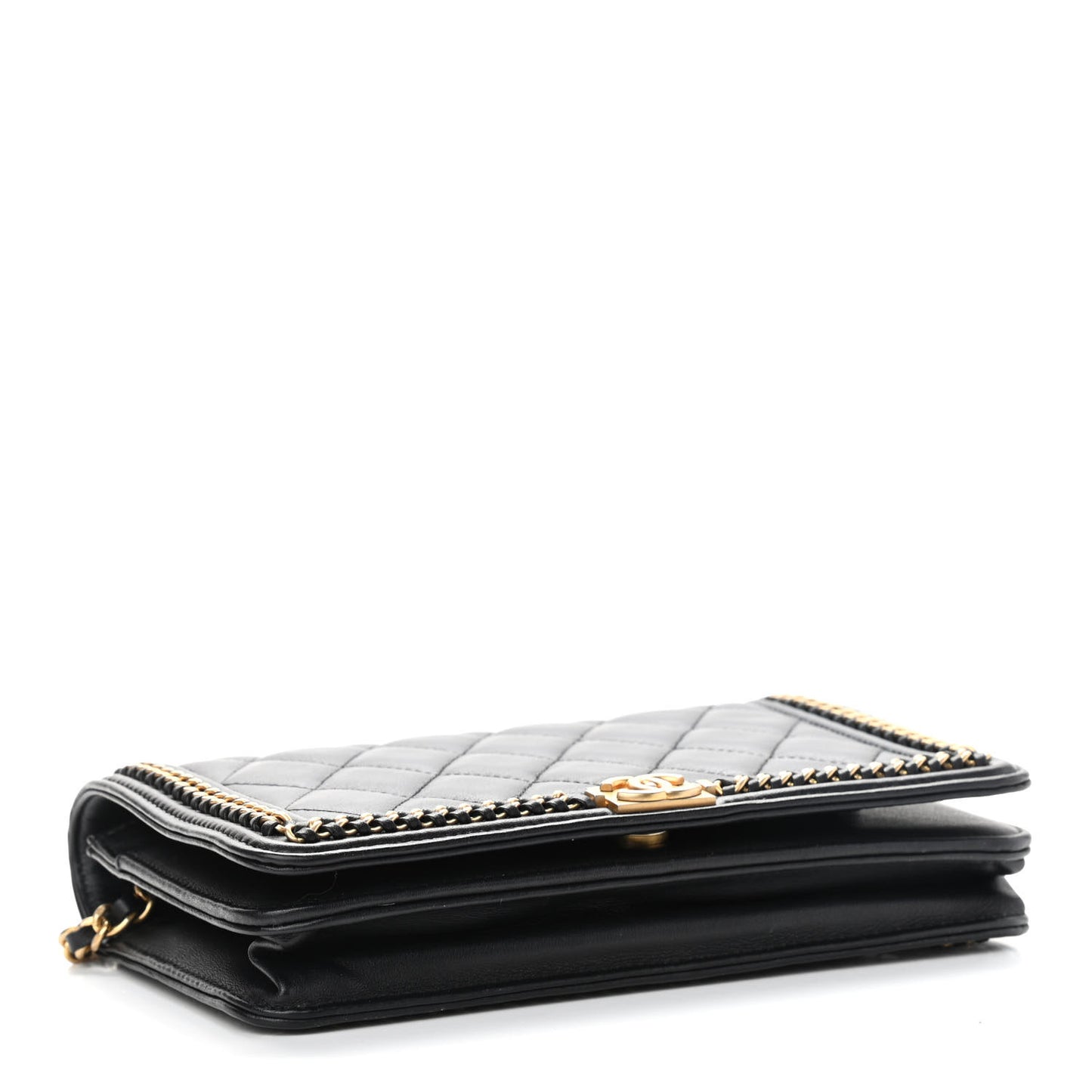 Calfskin Quilted Chain Around Boy Wallet On Chain WOC Black