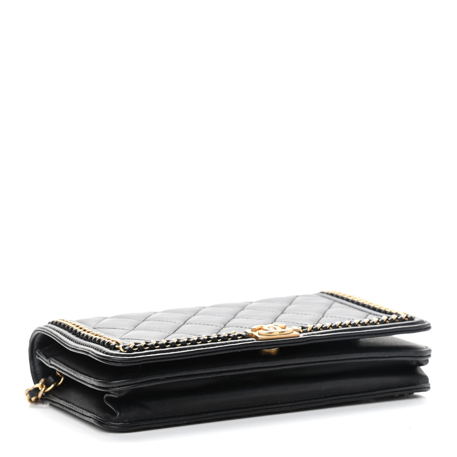 Chanel Calfskin Quilted Chain Around Boy Wallet On Chain WOC Black 4 of 11