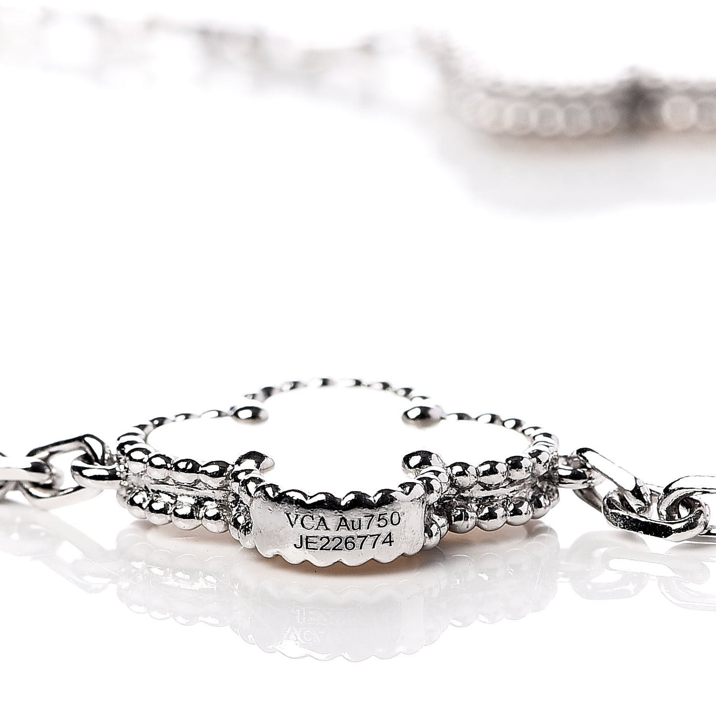 18K White Gold Mother of Pearl 10 Motifs Vintage Alhambra Necklace