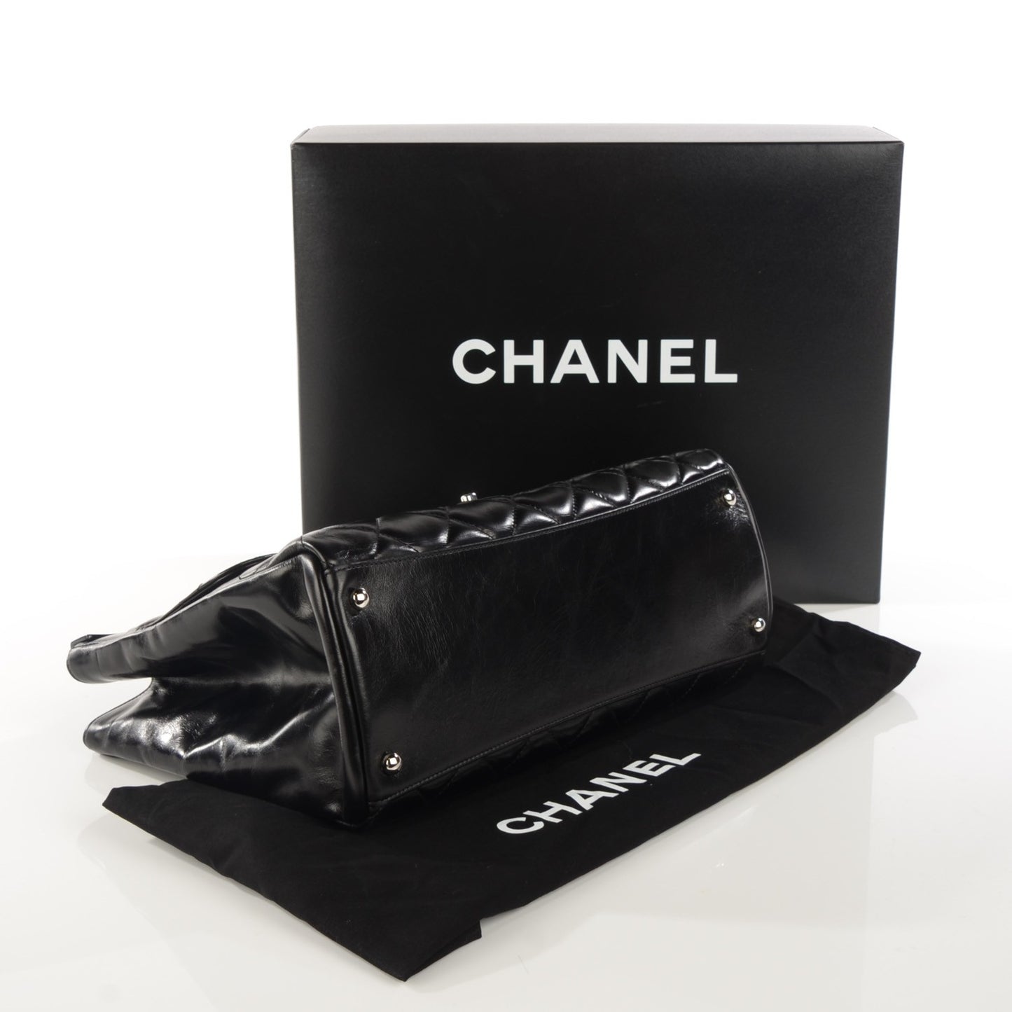 Glazed Calfskin Quilted Small CC Delivery Tote Black