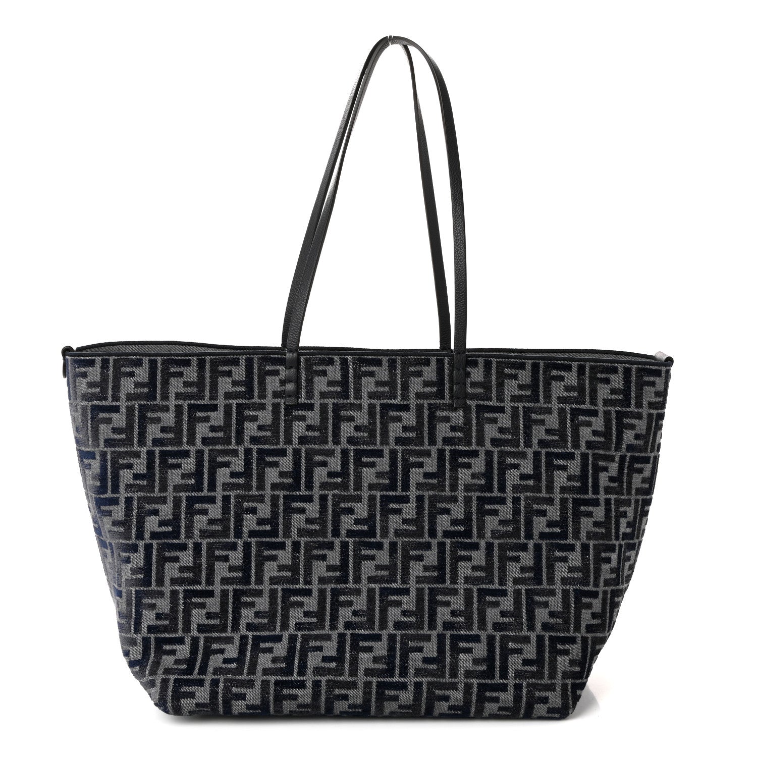 Fendi Chenille Vitello Santa Barbara FF Large Roll Reversible Shopping Tote Grigio Notte Flamingo 1 of 9