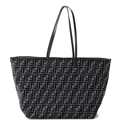 Fendi Chenille Vitello Santa Barbara FF Large Roll Reversible Shopping Tote Grigio Notte Flamingo 1 of 9
