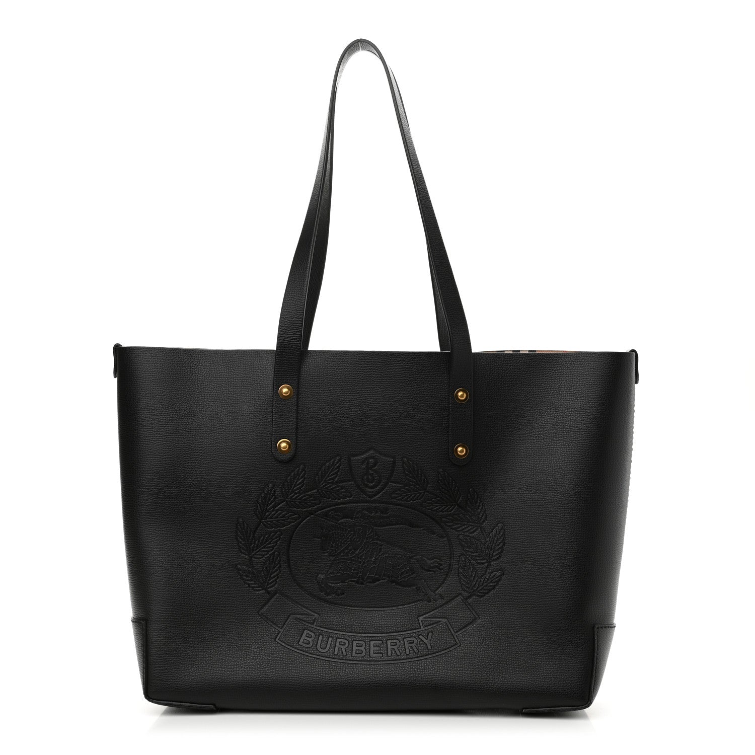 Burberry Calfskin Embossed Crest Medium Tote Black 1 of 9
