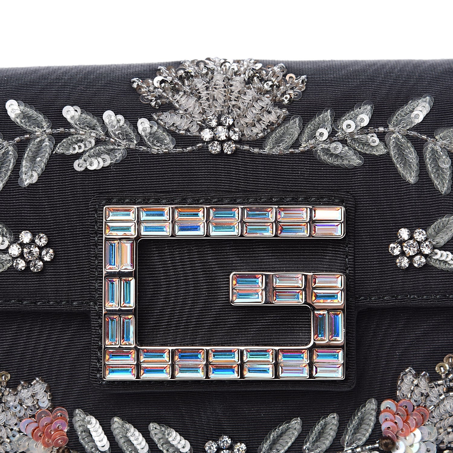 Gucci Grosgrain Crystal Embellished Square G Shoulder Bag Black 11 of 12