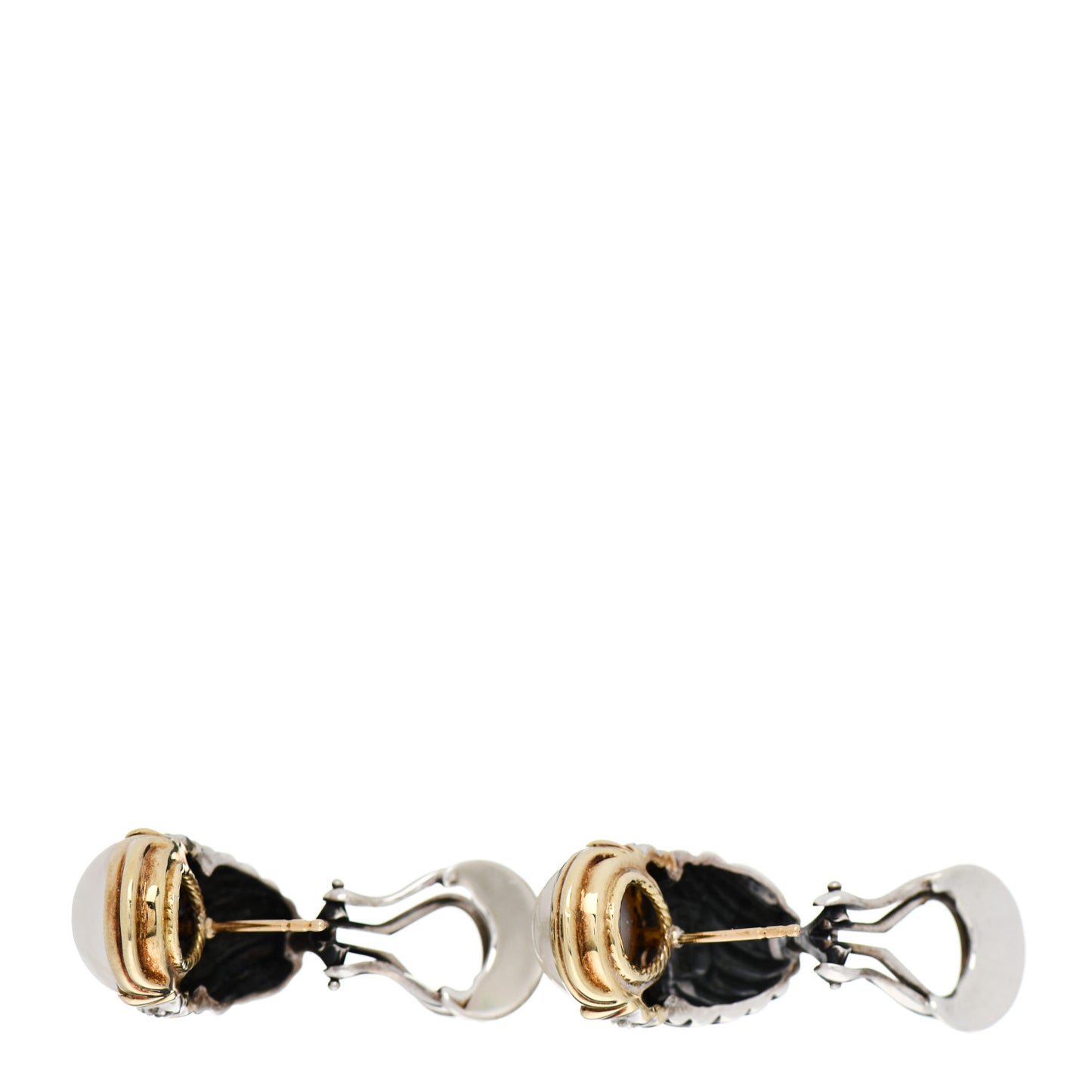 Sterling Silver 14K Yellow Gold Diamond Pearl Shrimp Earrings