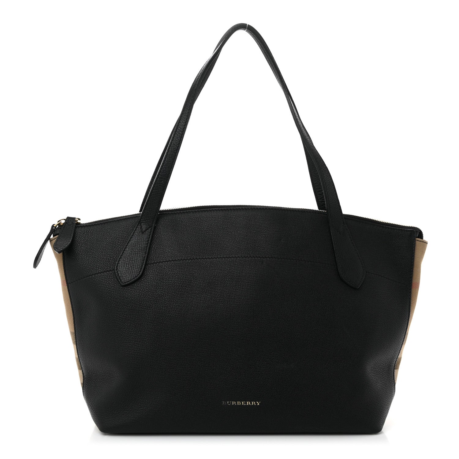 Burberry Derby Calfskin House Check Medium Welburn Tote  Black 1 of 11