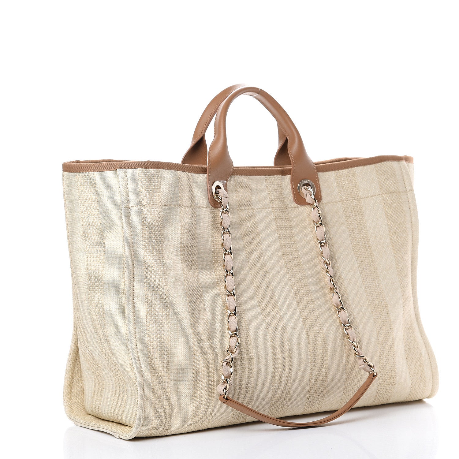 Chanel Straw Raffia Calfskin Striped Large Deauville Tote Beige 2 of 11