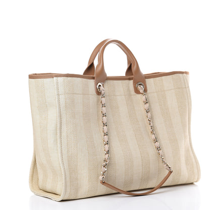 Chanel Straw Raffia Calfskin Striped Large Deauville Tote Beige 2 of 11