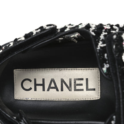 Chanel Tweed Velcro Dad Sandals 36.5 Black White 9 of 10