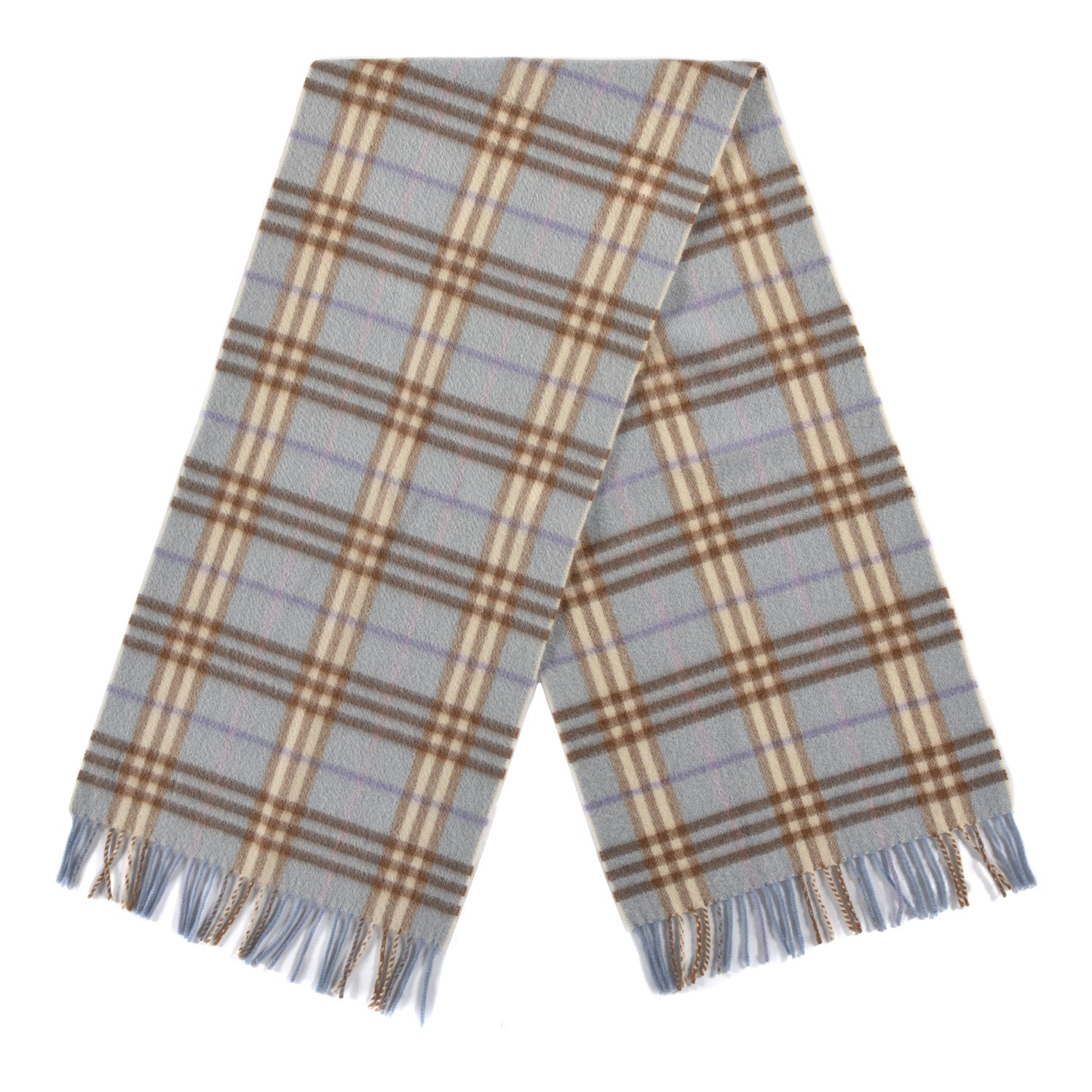 Burberry Cashmere Check Fringe Scarf Light Blue 2 of 3