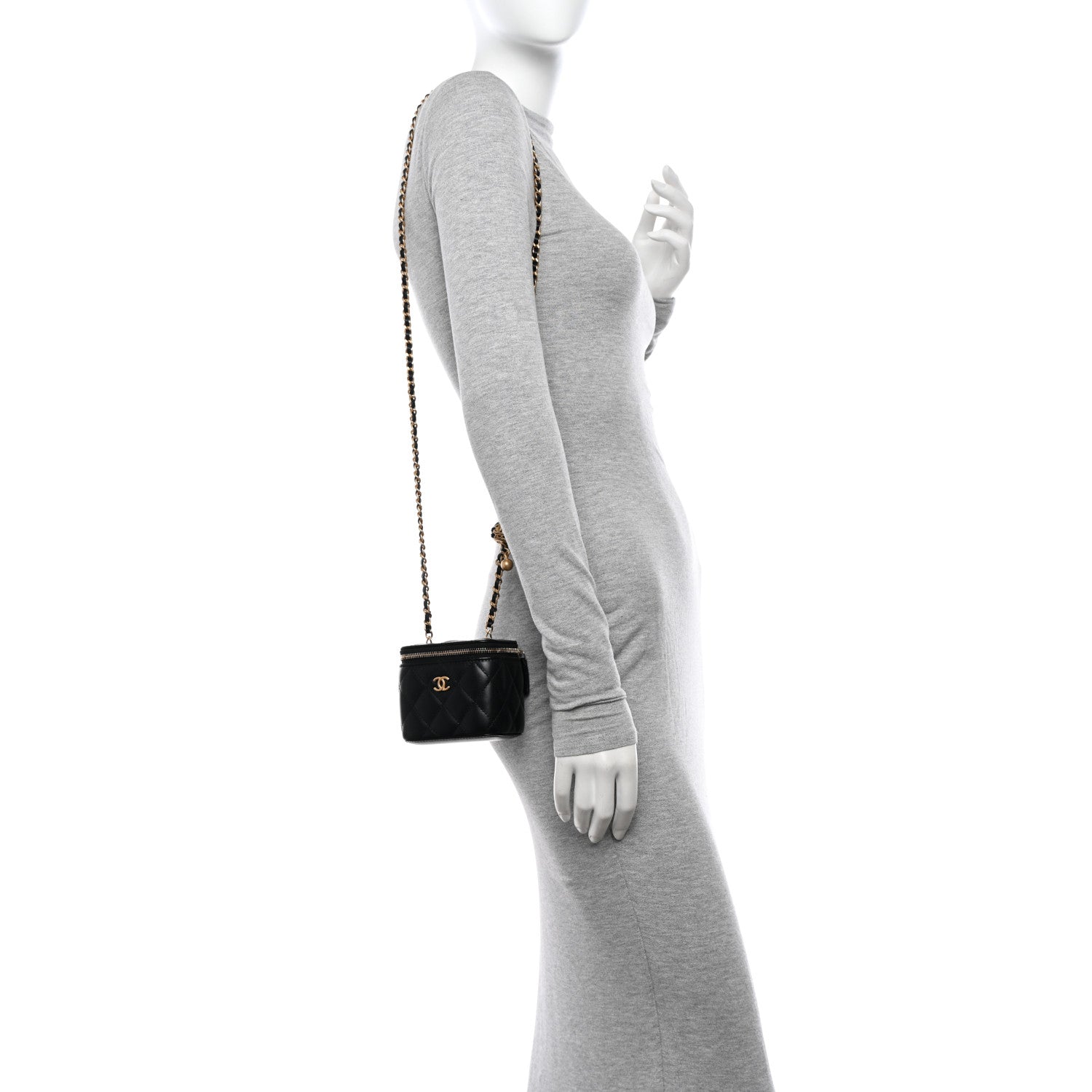 Chanel Lambskin Quilted Mini Pearl Crush Vanity Case With Chain Black 2 of 11