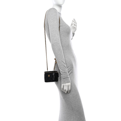 Chanel Lambskin Quilted Mini Pearl Crush Vanity Case With Chain Black 2 of 11