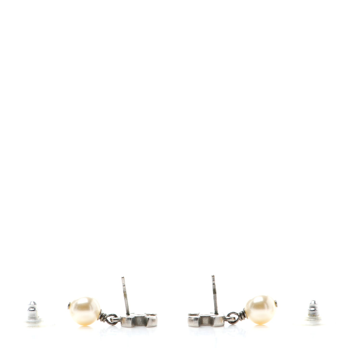 CC Pearl Drop Earrings Silver