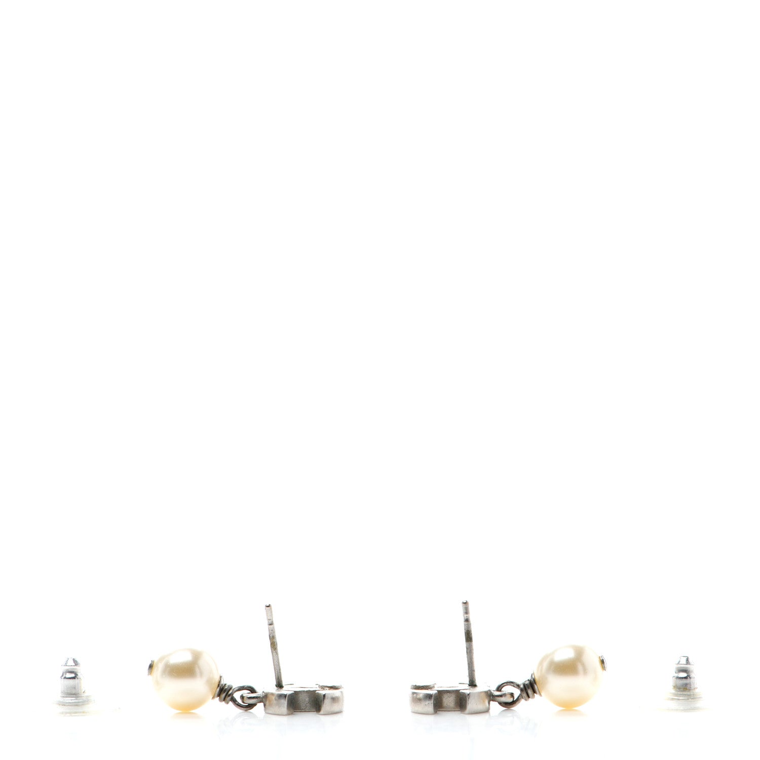 Chanel CC Pearl Drop Earrings Silver 4 of 4