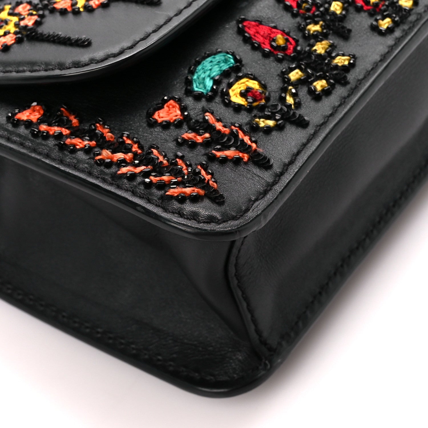 Valentino Garavani Calfskin Embroidered Beaded Rockstud Small Demilune Shoulder Bag Black Multicolor 12 of 14