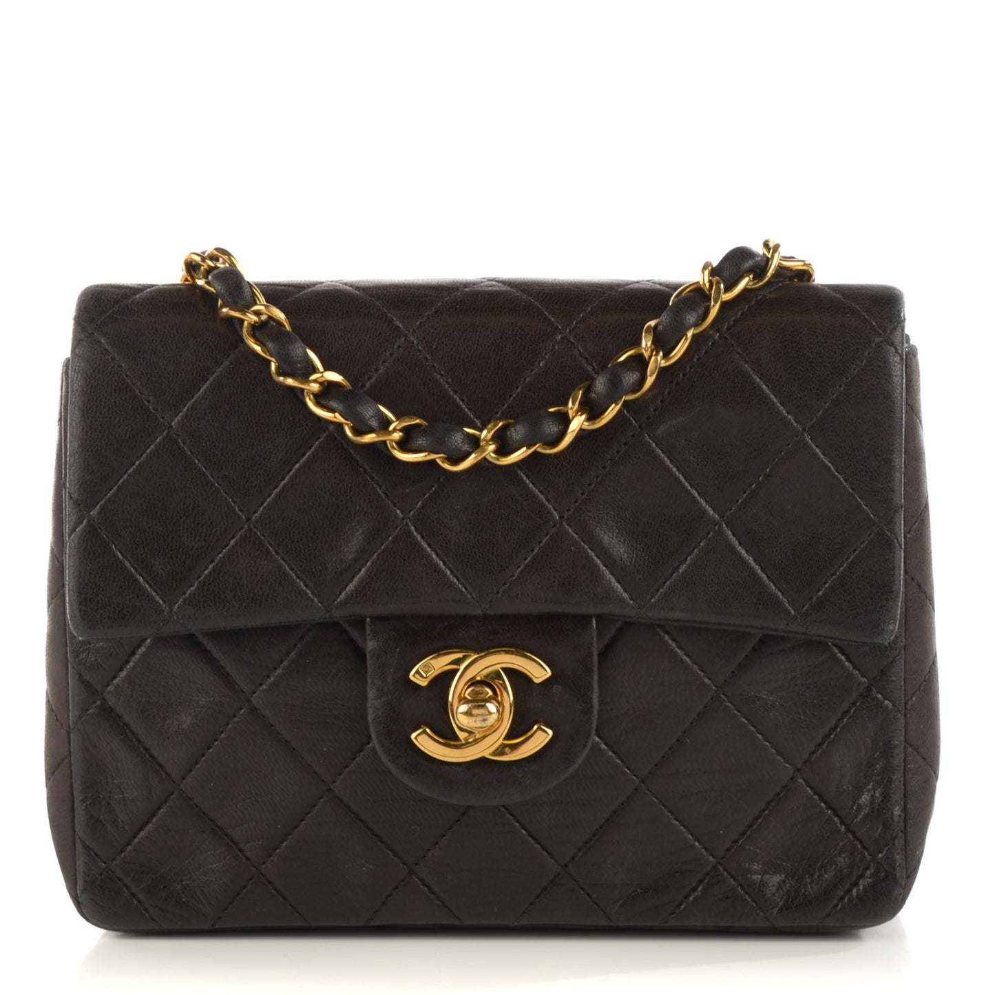 Lambskin Quilted Mini Square Flap Brown