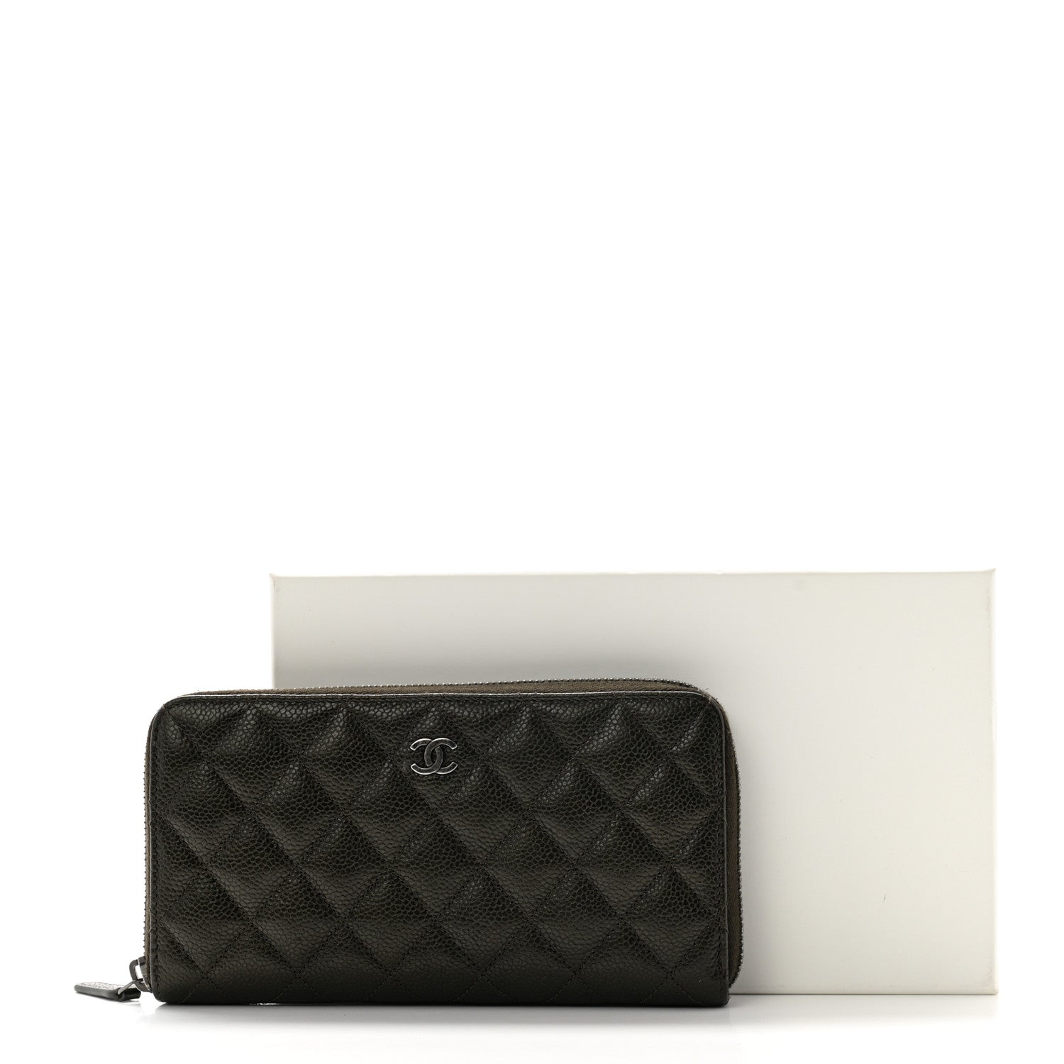 Chanel Metallic Caviar Quilted Large Gusset Zip Around Wallet Dark Charcoal 12 of 12