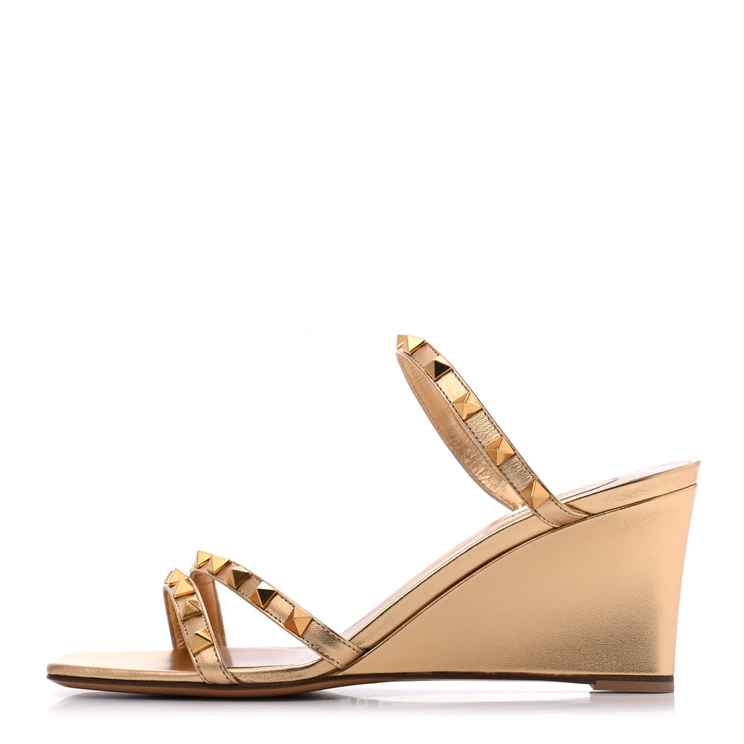 Valentino Garavani Metallic Nappa Rockstud Wedge Slide Sandals 39 Antique Brass 1 of 9