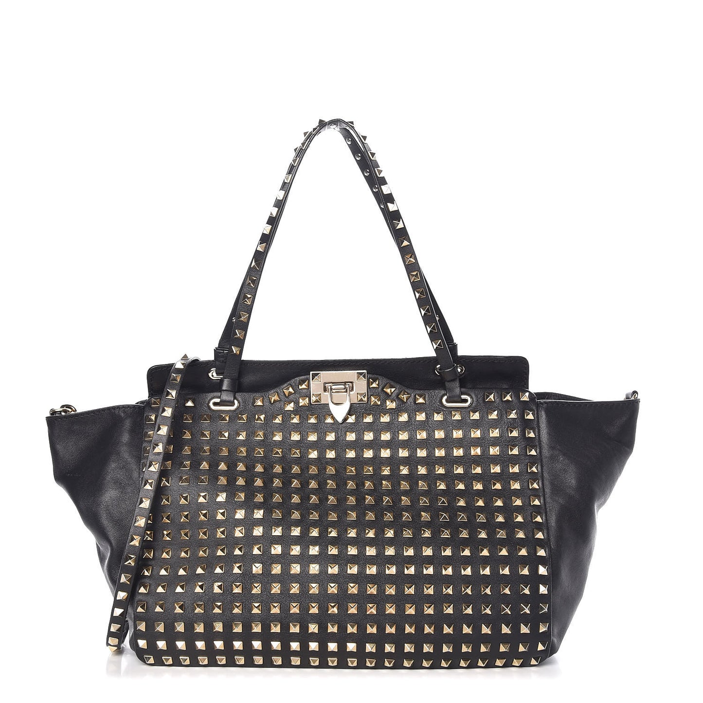 Vitello Medium Rockstud All Over Tote Black