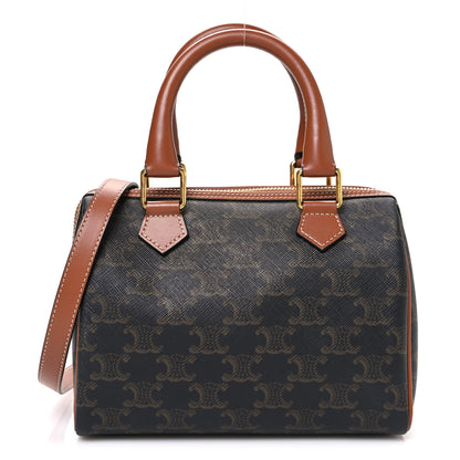 Celine Triomphe Canvas Calfskin Small Boston Bag Tan 1 of 11