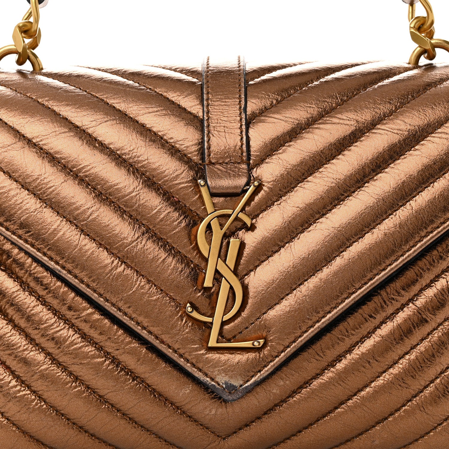 Saint Laurent Metallic Calfskin Matelasse Chevron Monogram Medium College Bag Bronze 9 of 14