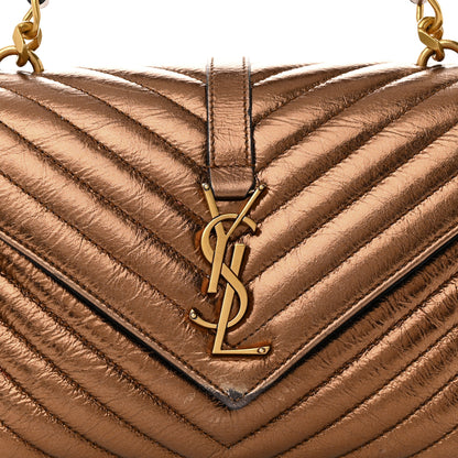 Saint Laurent Metallic Calfskin Matelasse Chevron Monogram Medium College Bag Bronze 9 of 14