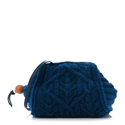 Loro Piana Cashmere Cable Knit Pontaccio Puffy Pouch Clutch Bag Blue 1 of 9