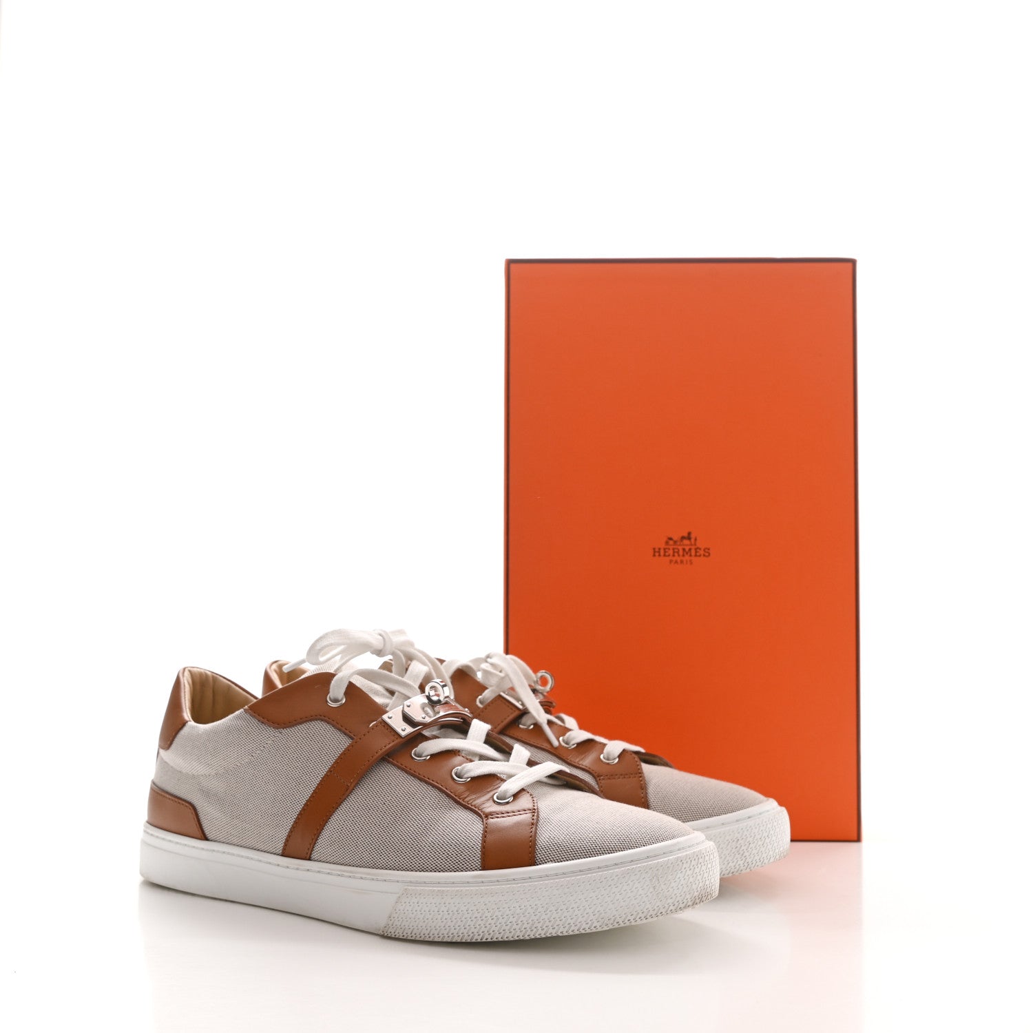 Hermes Calfskin Canvas Day Sneakers 45 Gold White 9 of 9