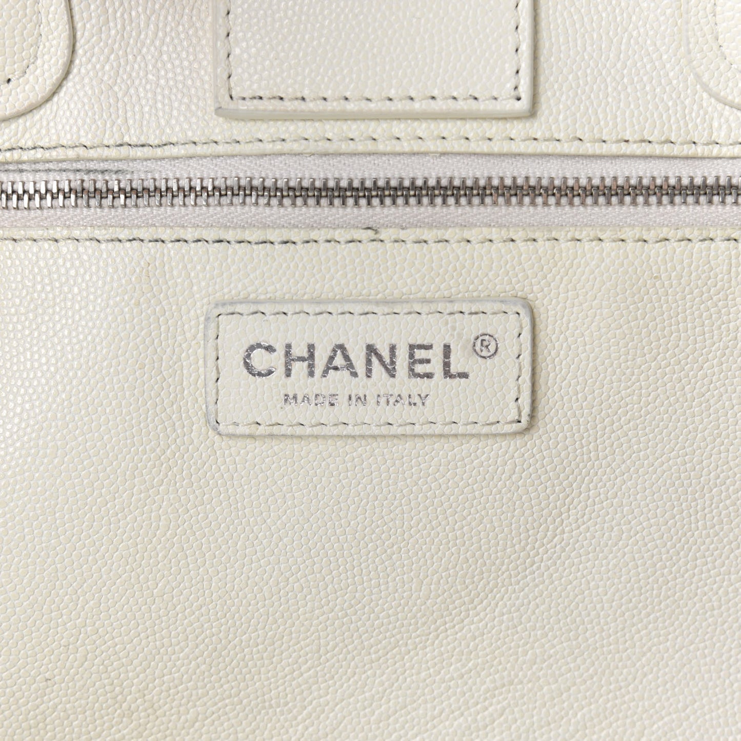 Caviar Stitched Large Shopping Tote White