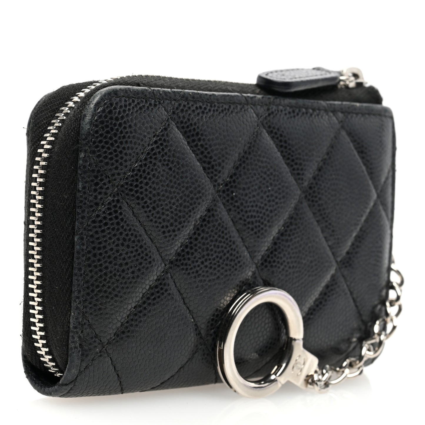 Caviar Quilted Zipped Key Holder Case Black