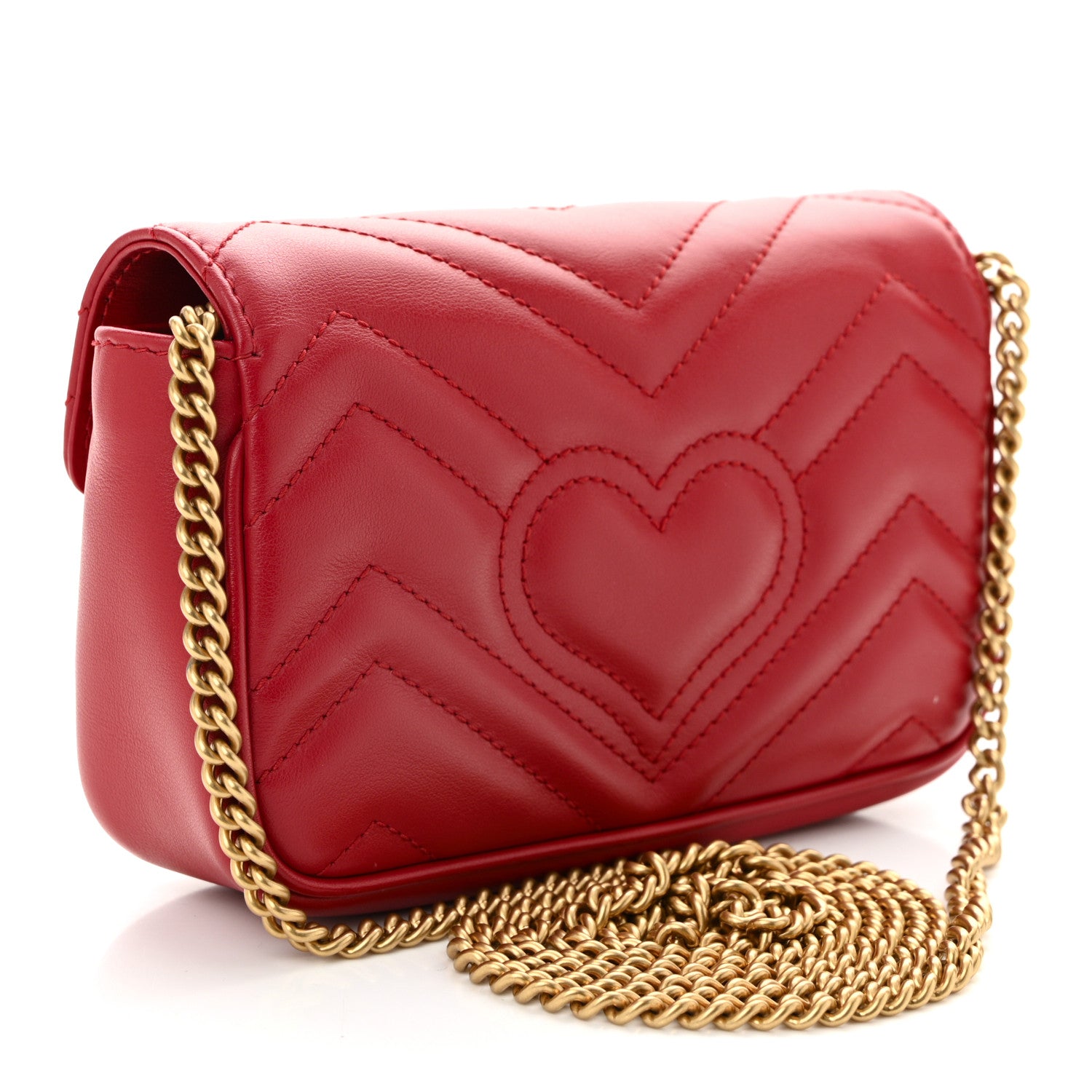 Gucci Calfskin Matelasse Super Mini GG Marmont Shoulder Bag Hibiscus Red 3 of 10